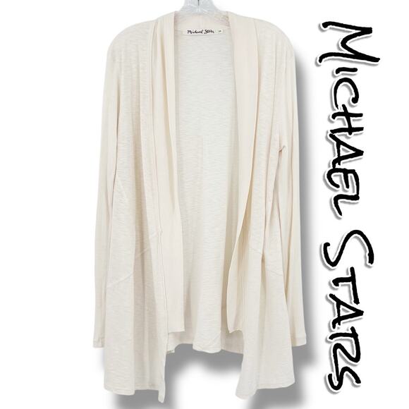 Michael Stars Supima Open Front Long Sleeve Drape Cardigan Cream Womens Sz OS - Picture 1 of 11